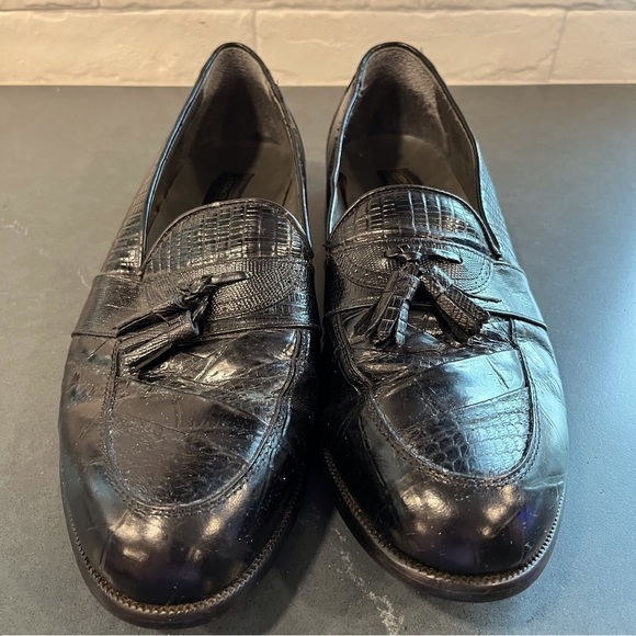 Stacy Adams sz 11 black snakeskin leather tassel loafers - Picture 11 of 16